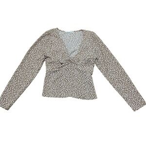 Abercrombie & Fitch Women's Small Brown Floral Print Long Sleeve Twist Front Top